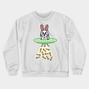 Funny white rabbit is flying a spaceship Crewneck Sweatshirt